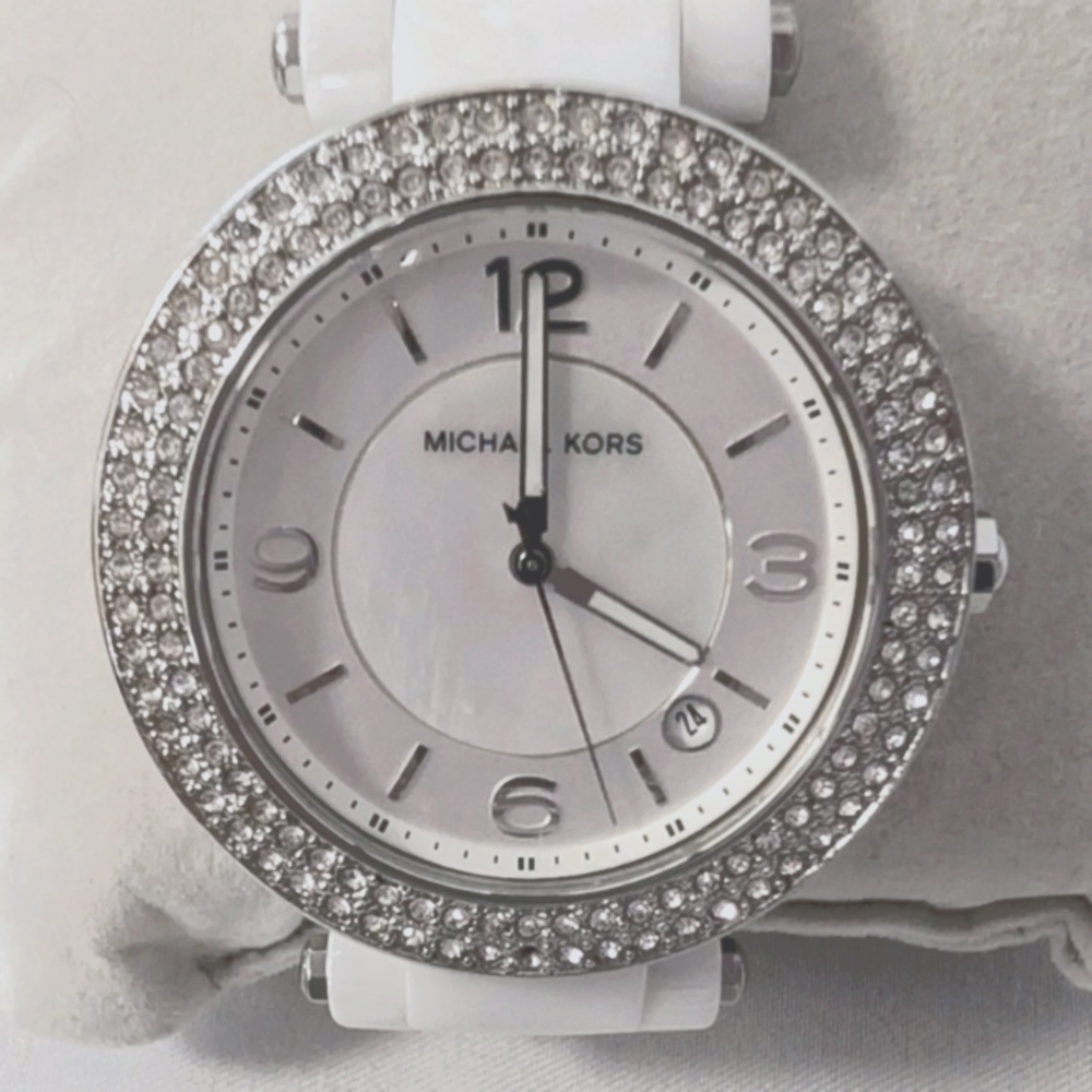 Michael Kors White and Silver Crystal Bezel Women's Watch